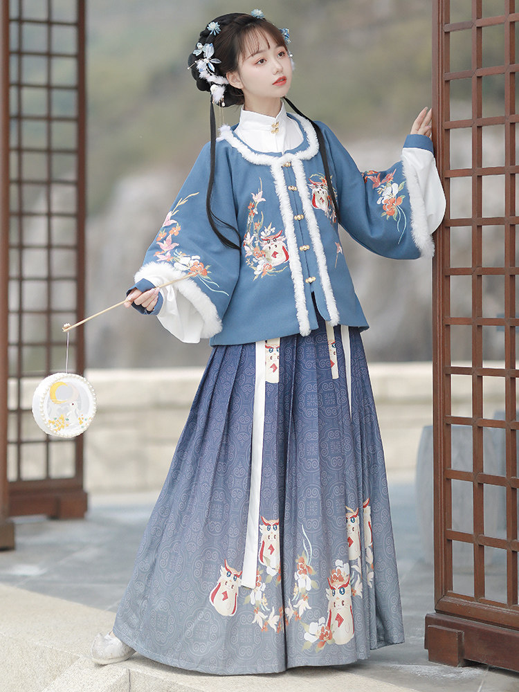 原创秋冬季汉服女中国风古装立领明制袄裙加绒加厚齐腰襦裙超仙气