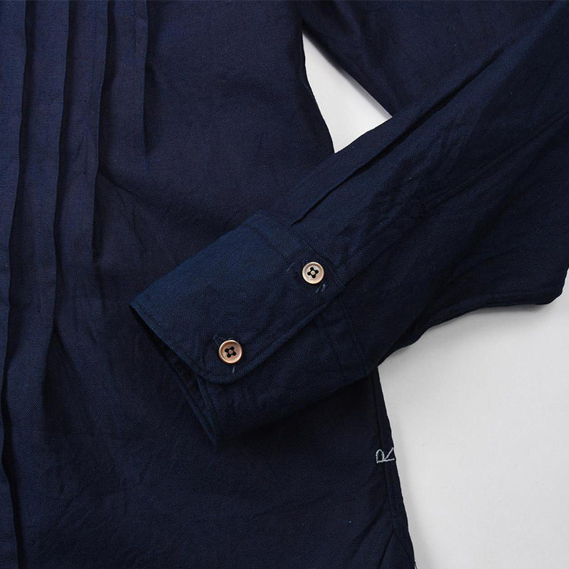 衬衫45r男女女同翻领蓝染素色简约日系风琴衬衫