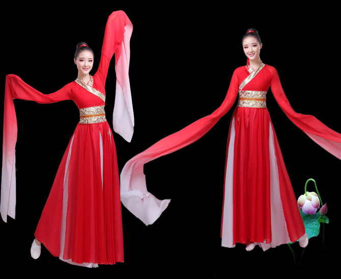 水袖舞蹈服惊鸿舞中国风甩袖服装女飘逸红昭愿汉服古典舞演出服