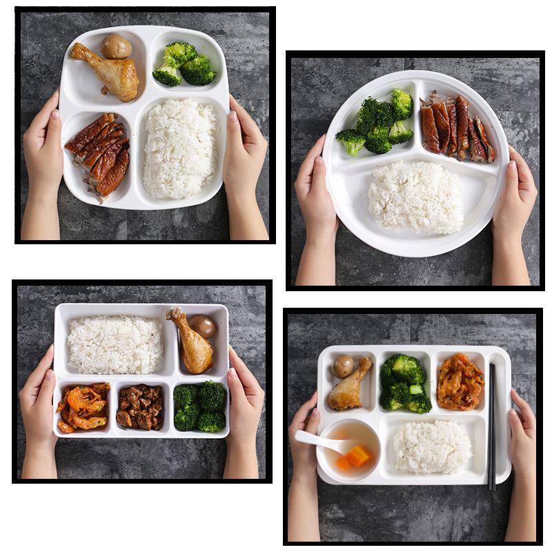 餐盘食堂快餐学校密胺餐具方形盘子饭盘工厂一次性餐盒