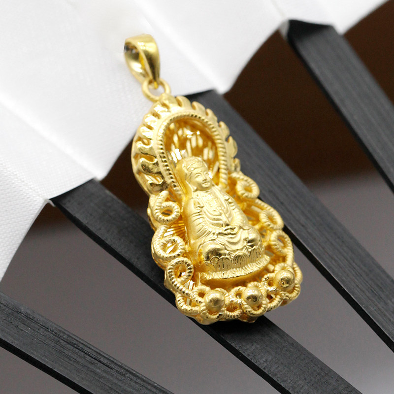 观音艺恒珠宝火焰足金黄金吊坠男款项链永保颈饰