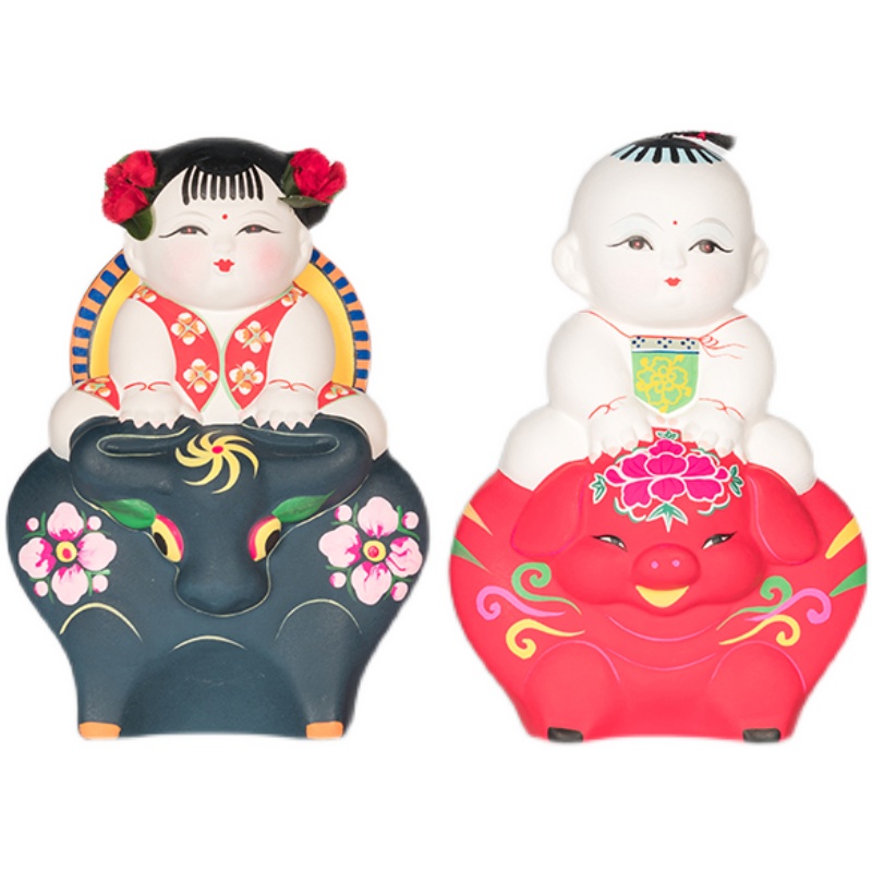 无锡泥娃娃惠山泥人金童玉女送礼阿福泥塑摆件手工泥人