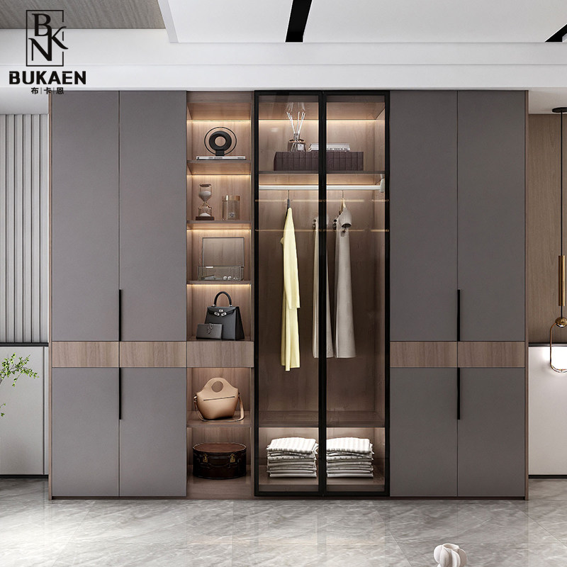 现代简约轻奢网红红大衣柜家用卧室小户户型实木独立衣柜