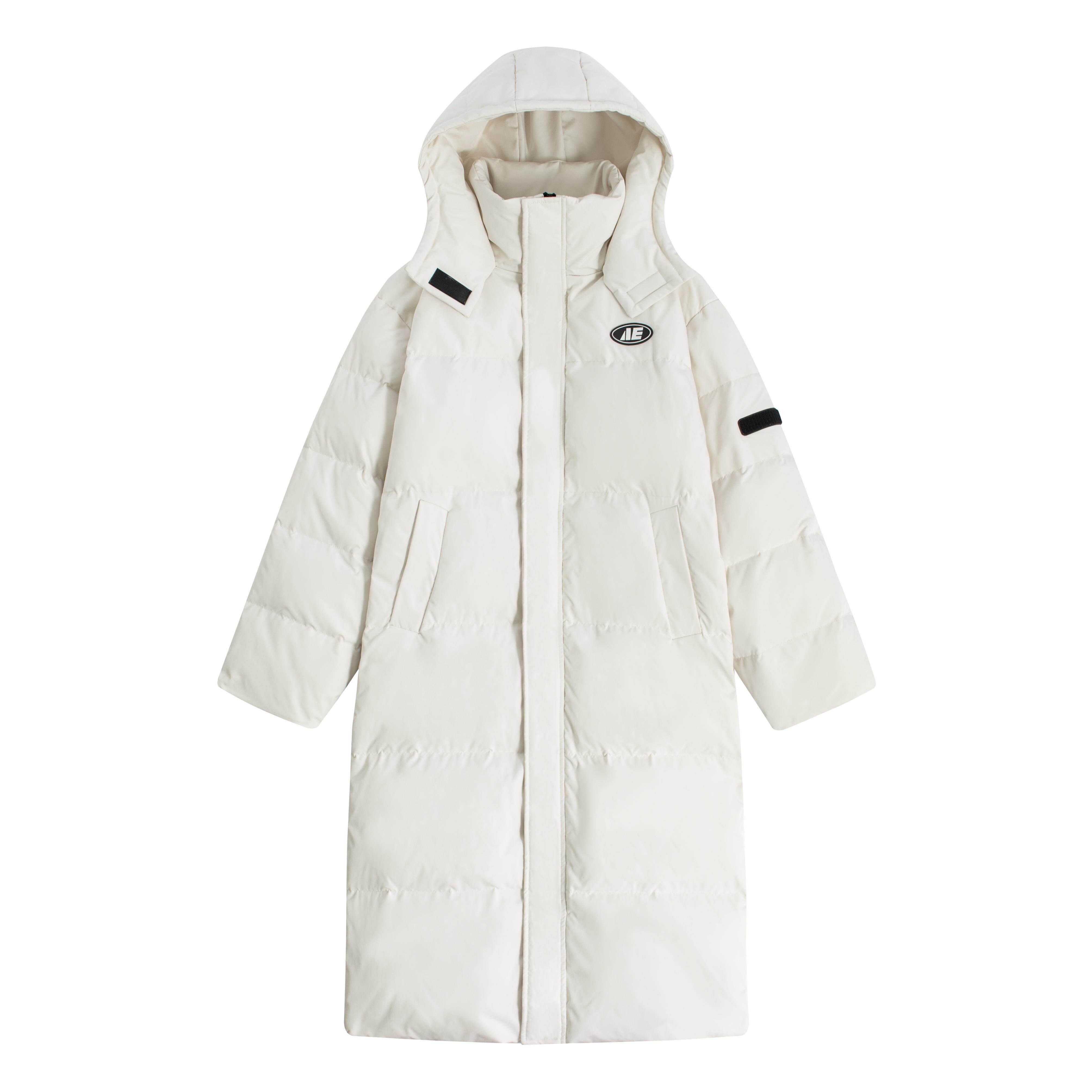 韩版直筒长款羽绒服女宽松保暖90白鸭绒连帽过膝工装防风冬装外套