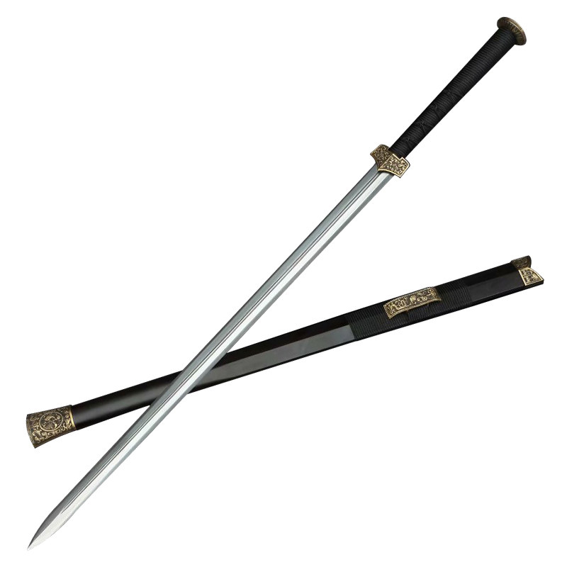 龙泉周氏刀剑羽毛钢渊虹剑花纹钢剑一体长剑刀剑