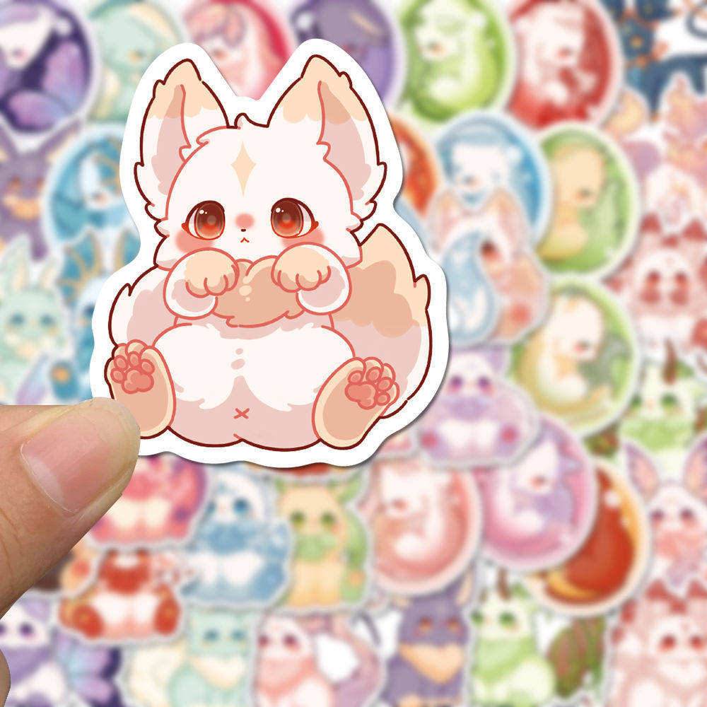 原创50张幻想生物可爱卡通贴纸呆萌精美手账贴纸