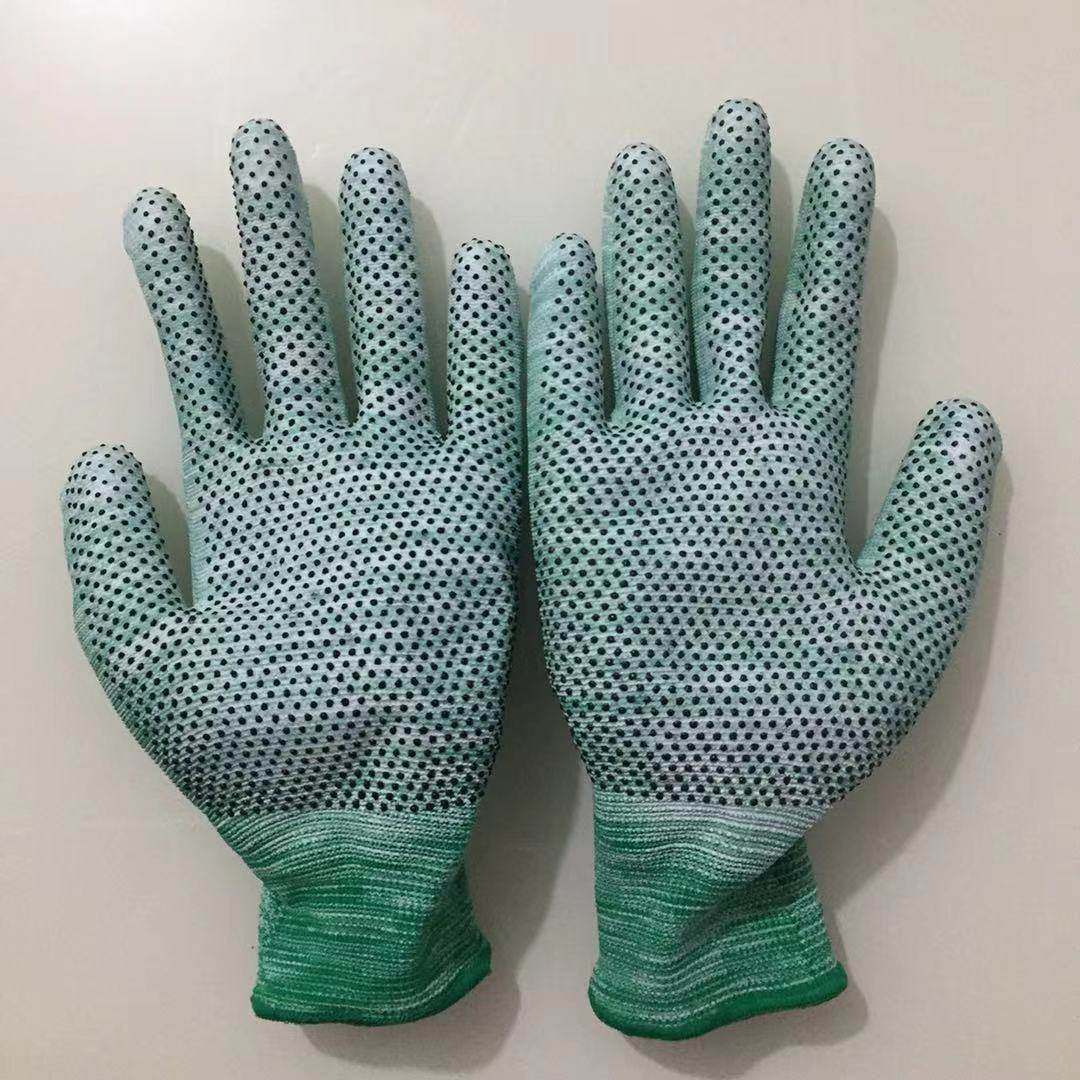 手套彩色pu点珠涂掌点防滑尼龙弹力舒适采摘防护手套