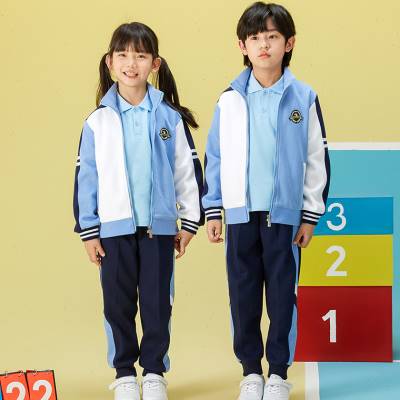 幼儿园小学生白色蓝白新款夏季套装校服学院长裤校服