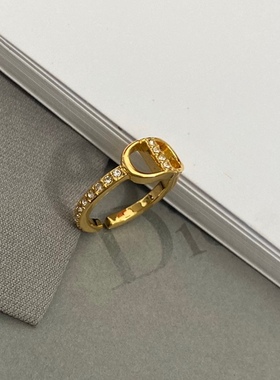 金色简约cd字母镶钻女小众开口戒指