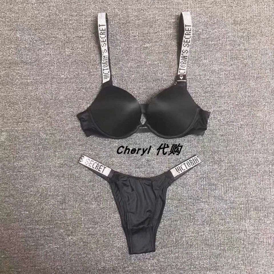内衣维密品牌何穗同水钻闪肩维多利亚文胸内裤套装时尚套装