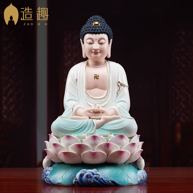 陶瓷梵趣三宝阿弥陀佛释迦牟尼药师佛陶坐莲佛像家居其他特色工艺品