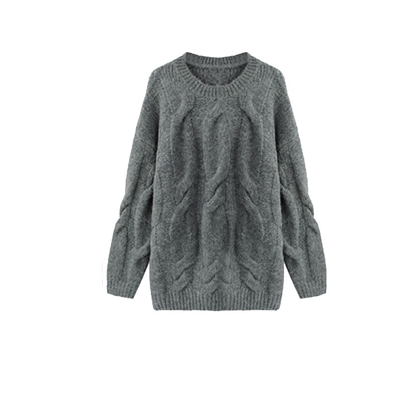 复古灰色麻花中长毛衣女秋冬新款2022韩系软糯慵懒风小众加厚上衣