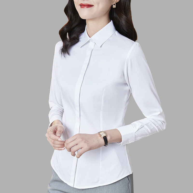 衬衫女士新款蓝色职业长袖收腰正装工作工装衬衫