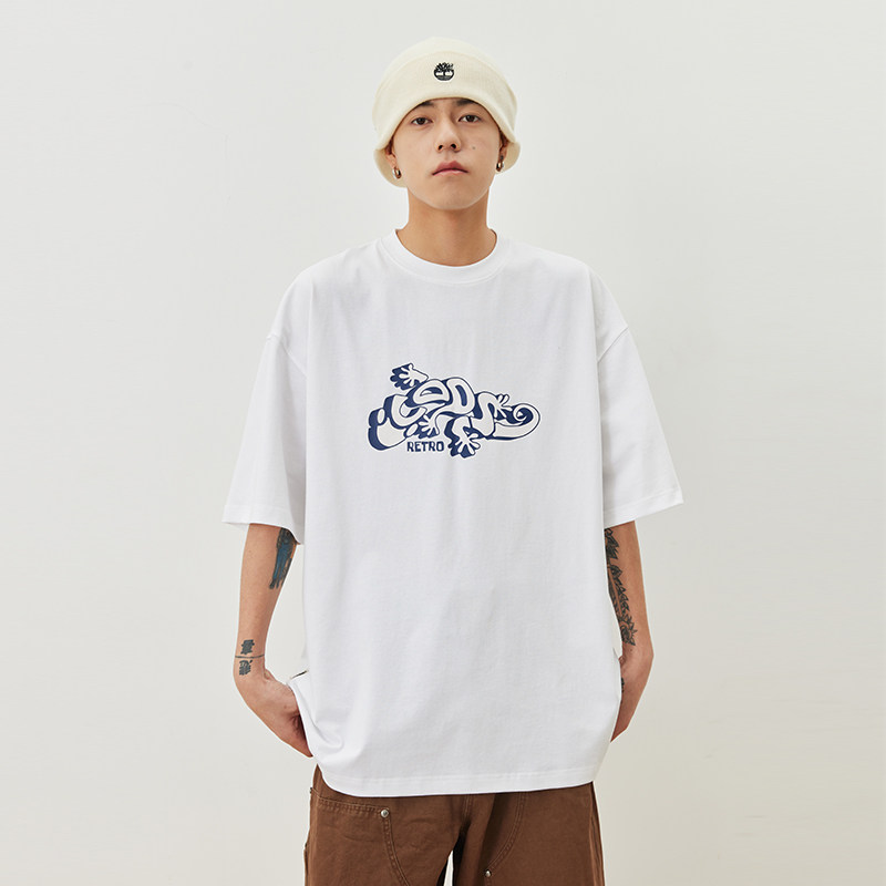 coosretro美式复古logo厚板胶印情侣装短袖男女夏季t恤