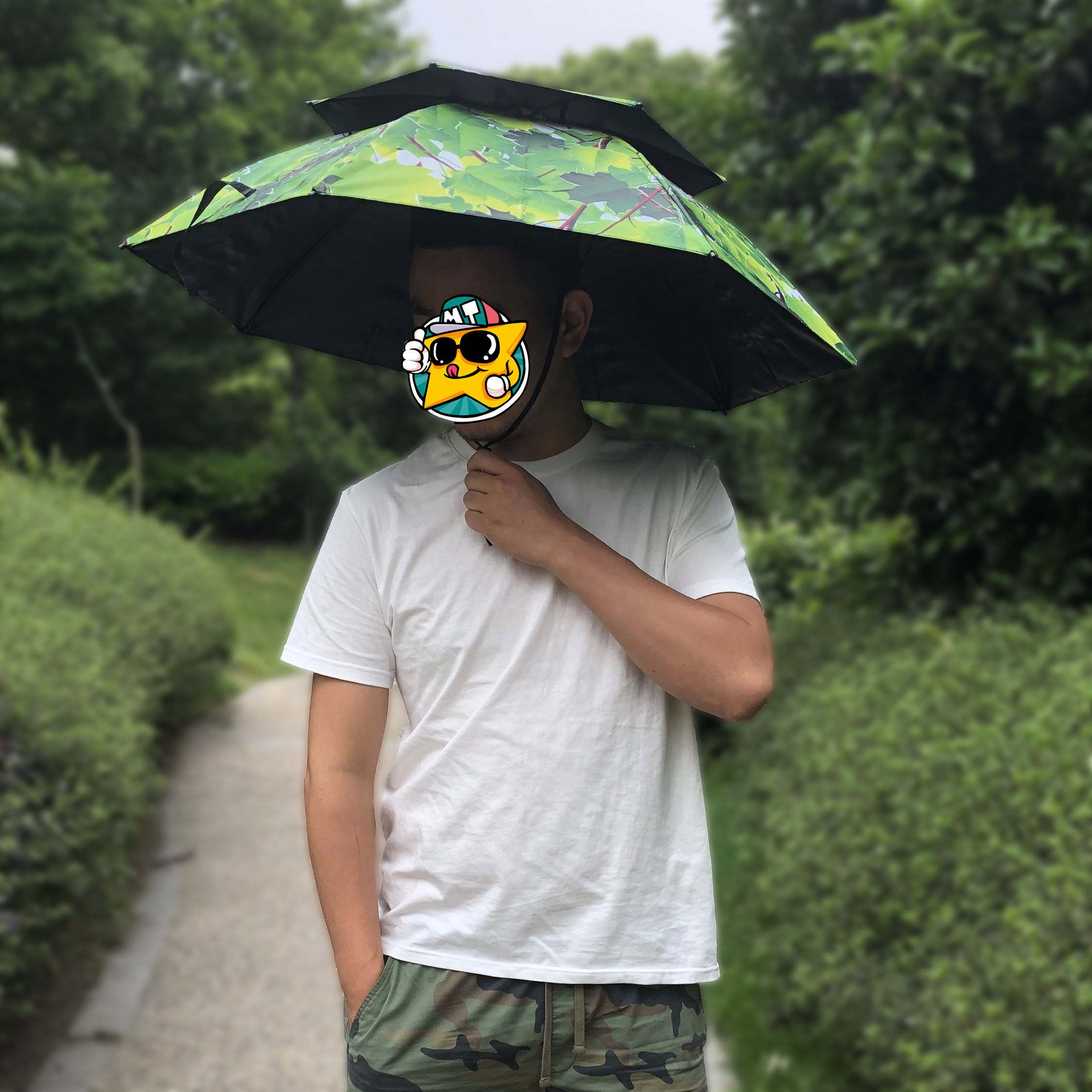 伞帽防风钓鱼斗笠双层头戴式遮阳雨伞户外垂钓防晒头顶采茶大小号