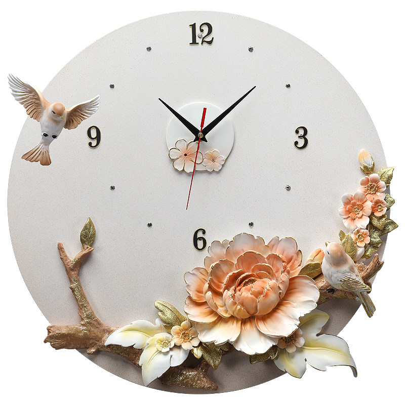 欧式艺术挂钟轻奢家用钟饰花朵客厅钟表卧室挂钟
