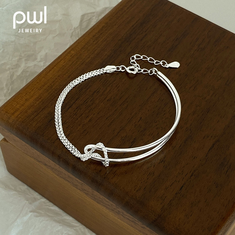 纯银半镯半链手链轻奢小众精致手串闺蜜生日手链