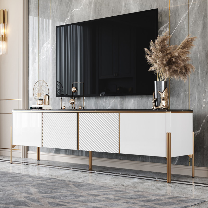 轻奢电视柜茶几组合高端高级白色烤漆岩板现代简约客厅大理石地柜