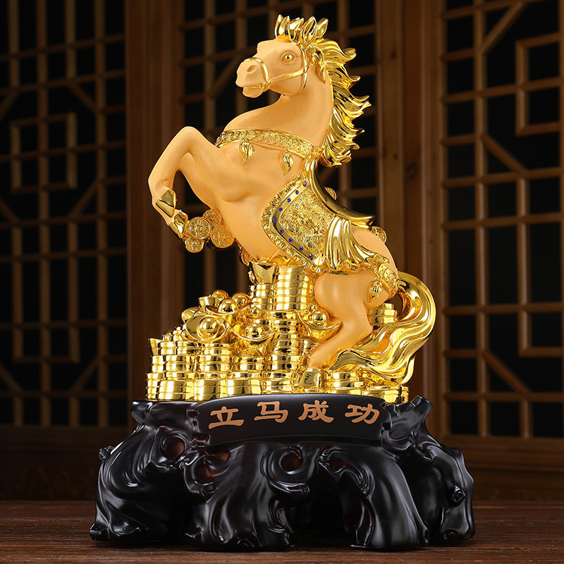 立马成功沙金金马摆件马到成功工艺品招财客厅酒柜摆件