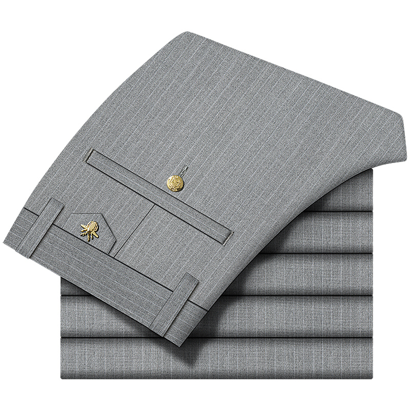 男裤2022年夏季薄款条纹休闲裤男修身商务长裤男士西裤浅灰色裤子