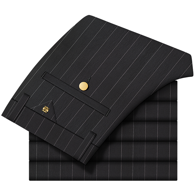 夏季弹力冰丝休闲裤男黑色英伦条纹九分裤子男小脚裤凉感男士西裤