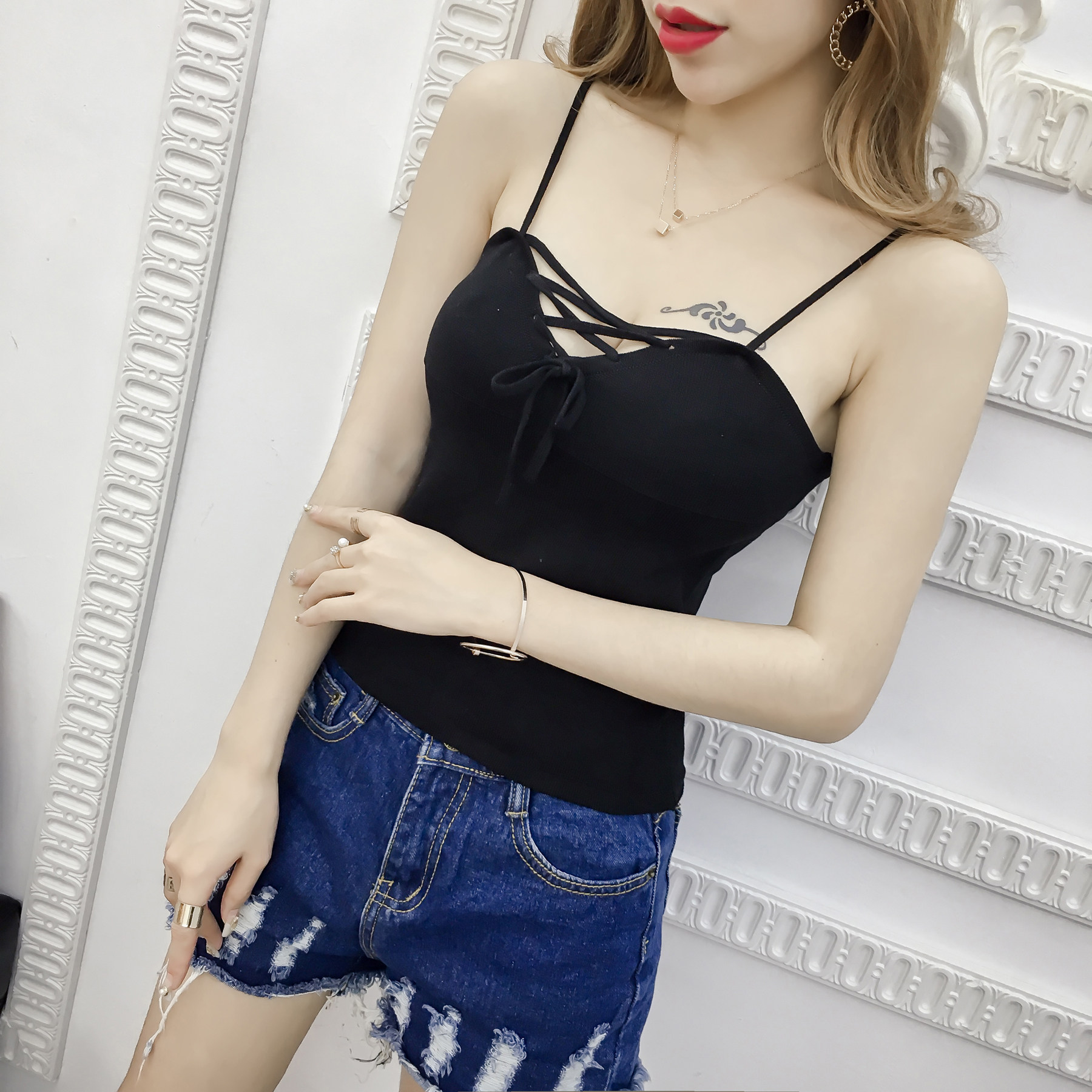 春夏季性感背心吊带肩带低胸韩版绑带短款修身背心吊带