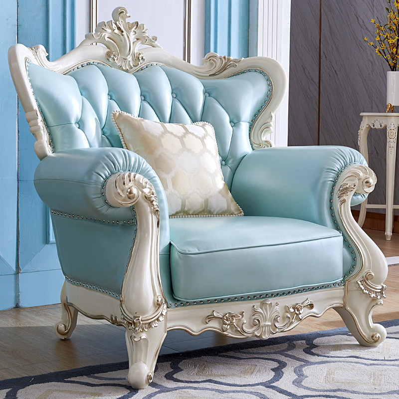 欧式真皮沙发组合小户户型贵妃白色奢华华实木雕皮艺沙发