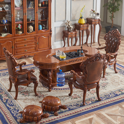 欧式茶台美式实木雕花年年功夫茶台泡茶桌金石茶艺茶几