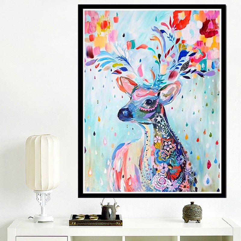 手工十字绣成品七彩鹿梅花鹿欧式客厅动物竖款玄关十字绣成品