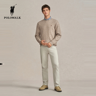 POLOWALK男式针织衫2025秋季新品时尚绞花圆领包芯纱套头针织衫男