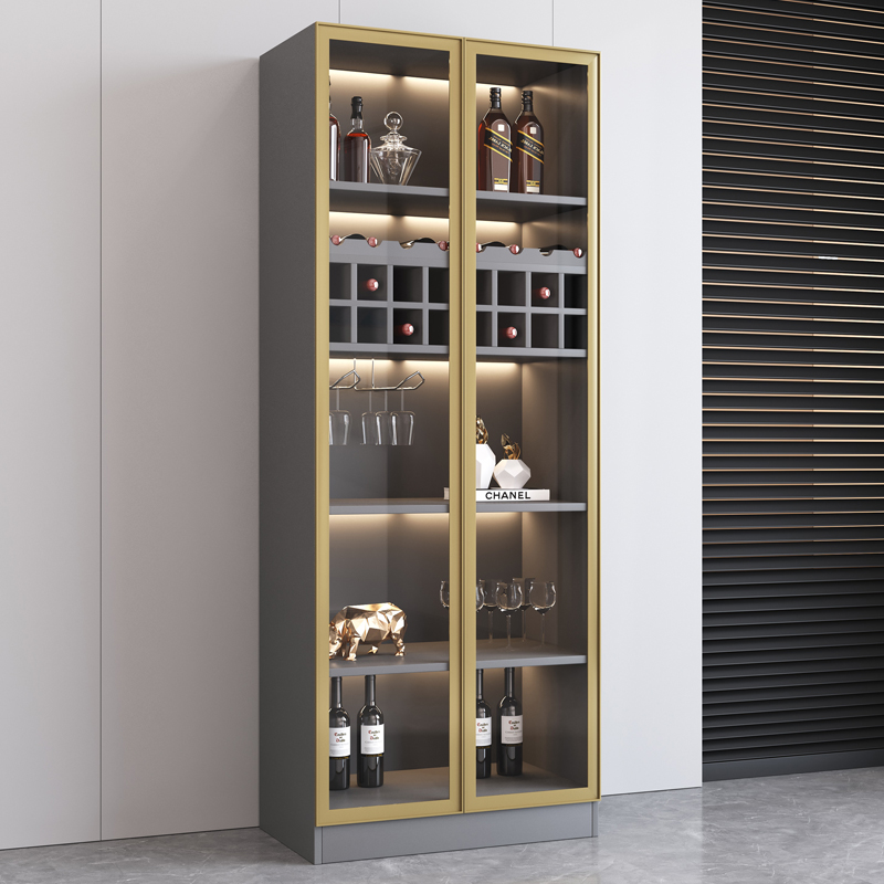 酒柜轻奢靠墙玻璃玻璃柜柜门带灯家用客厅红酒酒柜