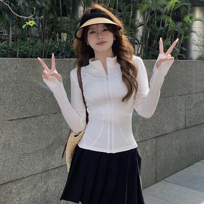 UPF50+冰丝瑜伽防晒衣女夏季修身开衫外套