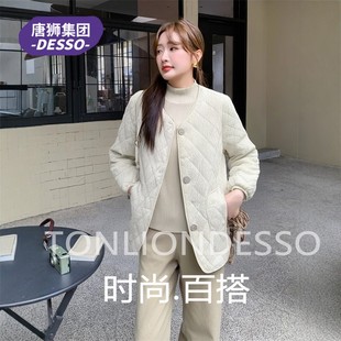 唐狮集团DESSO棉服外套女欧洲站轻薄小众气质无领显瘦短款羽绒棉