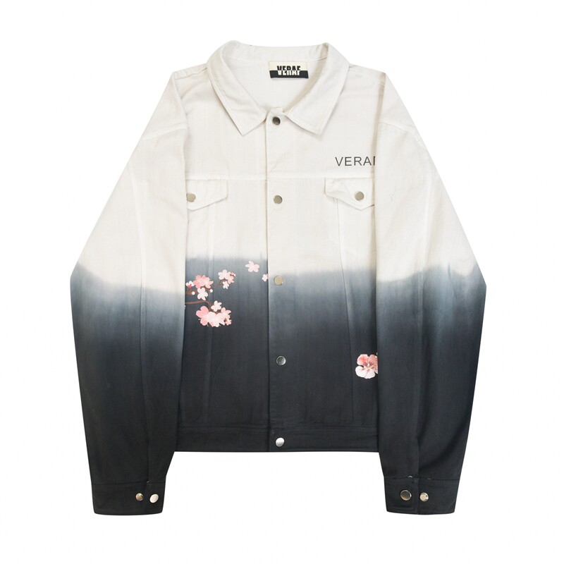 a神不在纽约 2019秋季渐变色花卉反战牛仔夹克情侣外套潮牌veraf