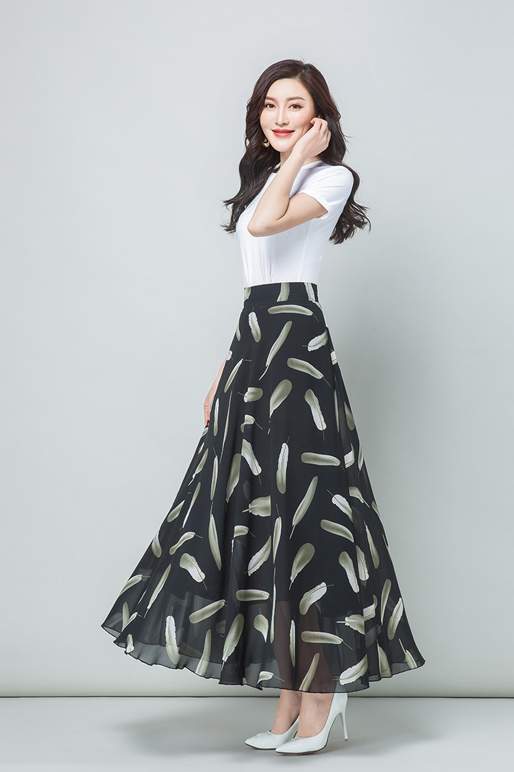 西施雪纺女裙仙女大摆高腰字裙印花裙衣时尚半身裙