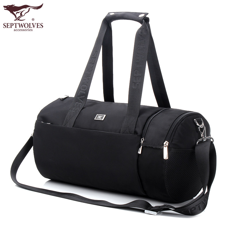 七匹狼单肩圆筒包圆筒训练斜挎包健身行李小行旅行包旅行袋