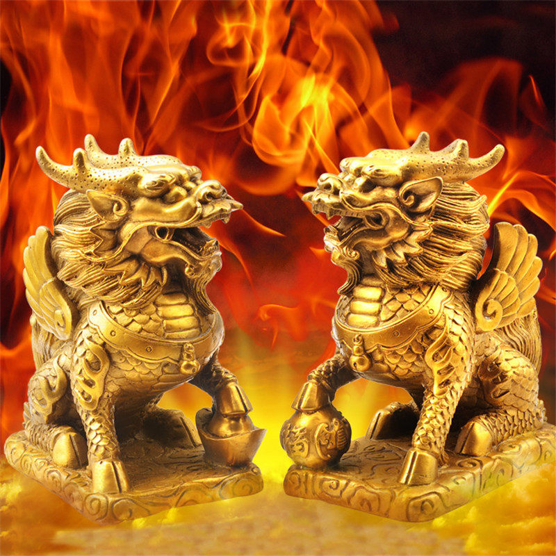 纯铜抖音新款开光麒麟摆件一对偏财神兽催财摆件