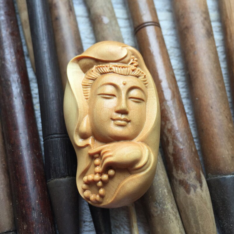 抖音新款乐清黄杨木雕观音菩萨挂件木质工艺品摆件