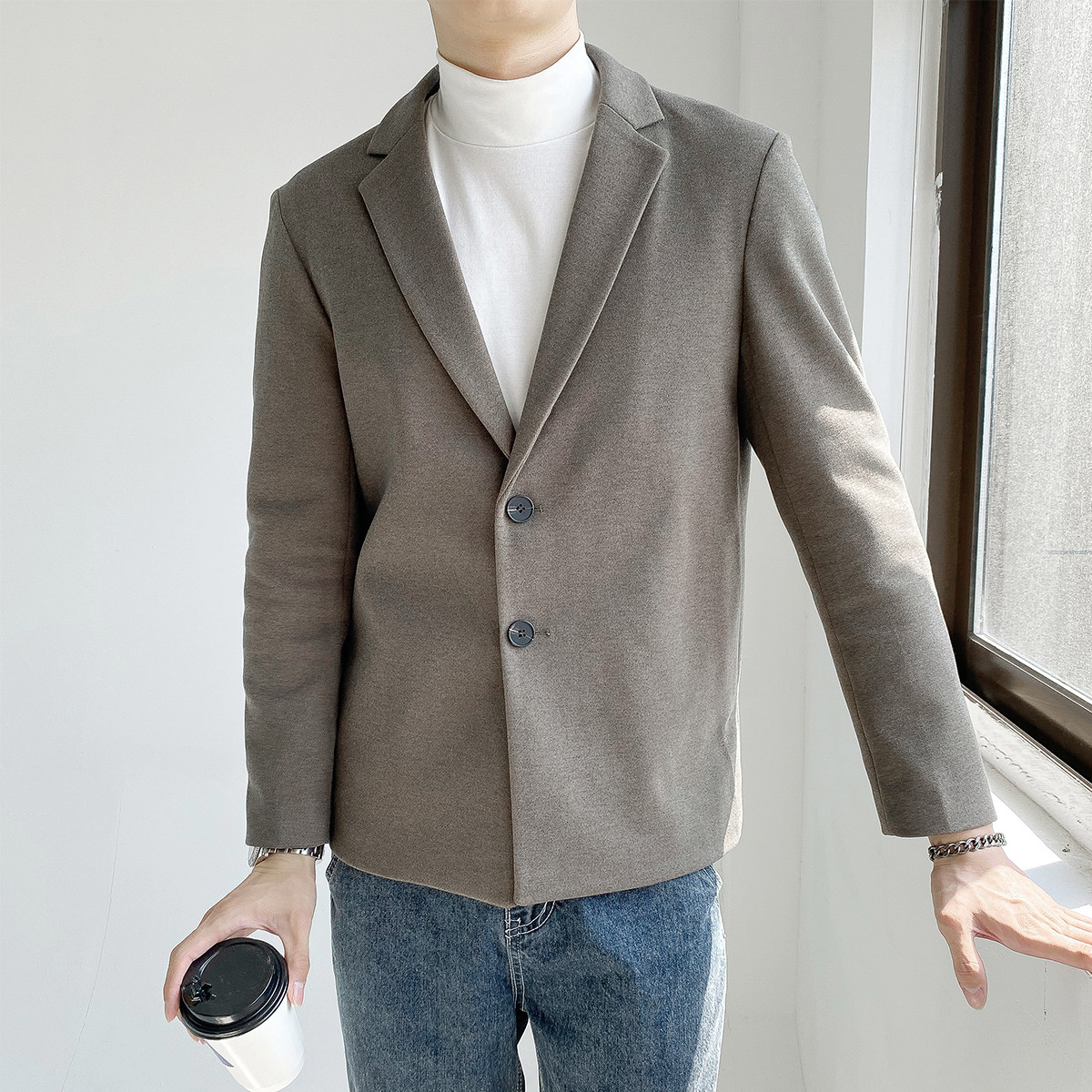 韩版男士帅气西服单西服毛呢痞帅休闲英伦冬季西服