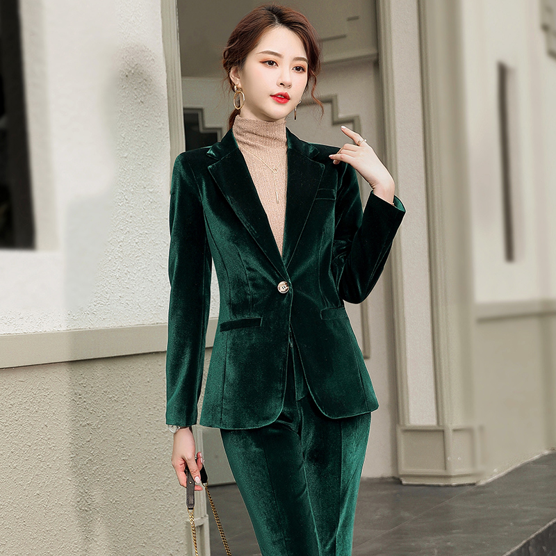 金丝绒西装套装欧洲站气质时尚西服名媛高端女人味时尚套装