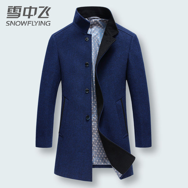 Snow flying 2019 new autumn and winter woolen coat men's mid-length men's woolen wool coat dad windbreaker Snow flying 2019 new autumn and winter woolen coat men's mid-length men's woolen wool coat dad windbreaker