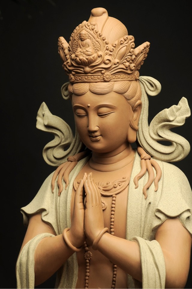 祈福合掌盘腿观音 陶瓷观音菩萨佛像 中式客厅家居镇宅供奉摆件