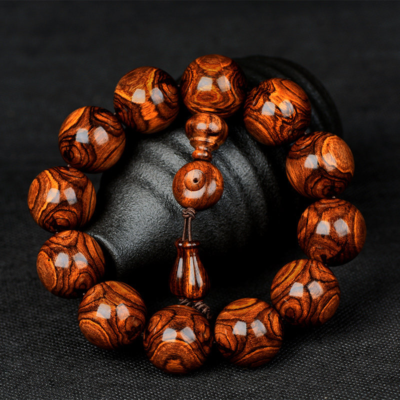 海南黄花梨手串满鬼眼鬼脸对眼20mm12颗油梨老佛珠手串