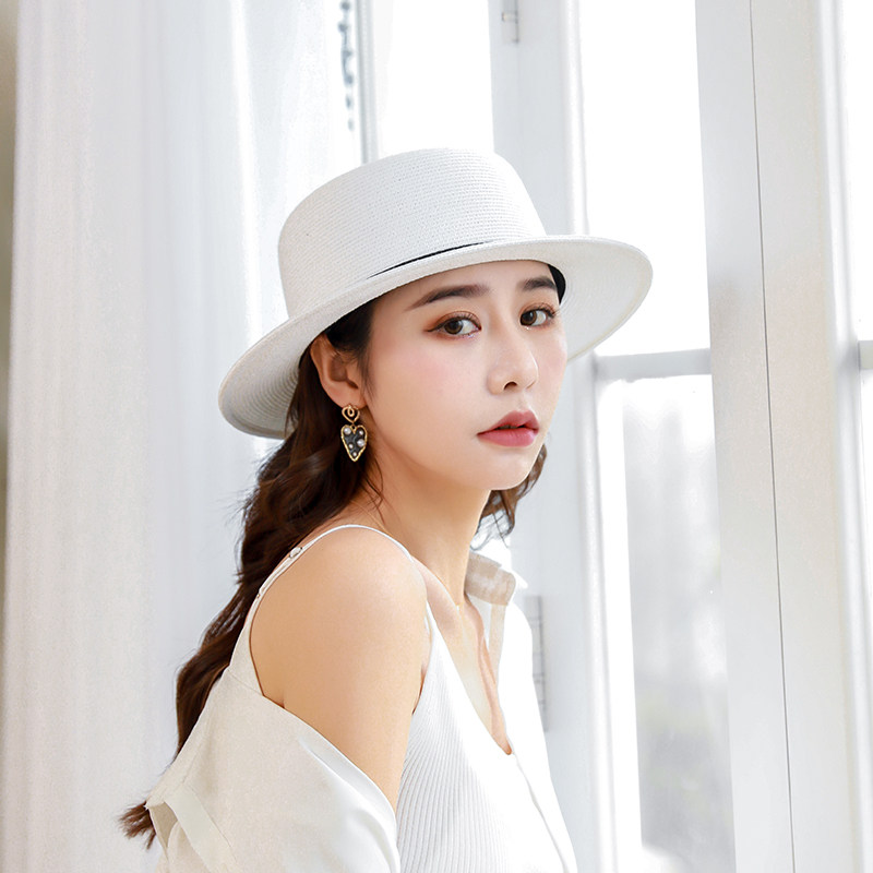 太阳帽夏沙滩礼帽英伦沙滩子女遮阳帽草帽白色防晒帽子