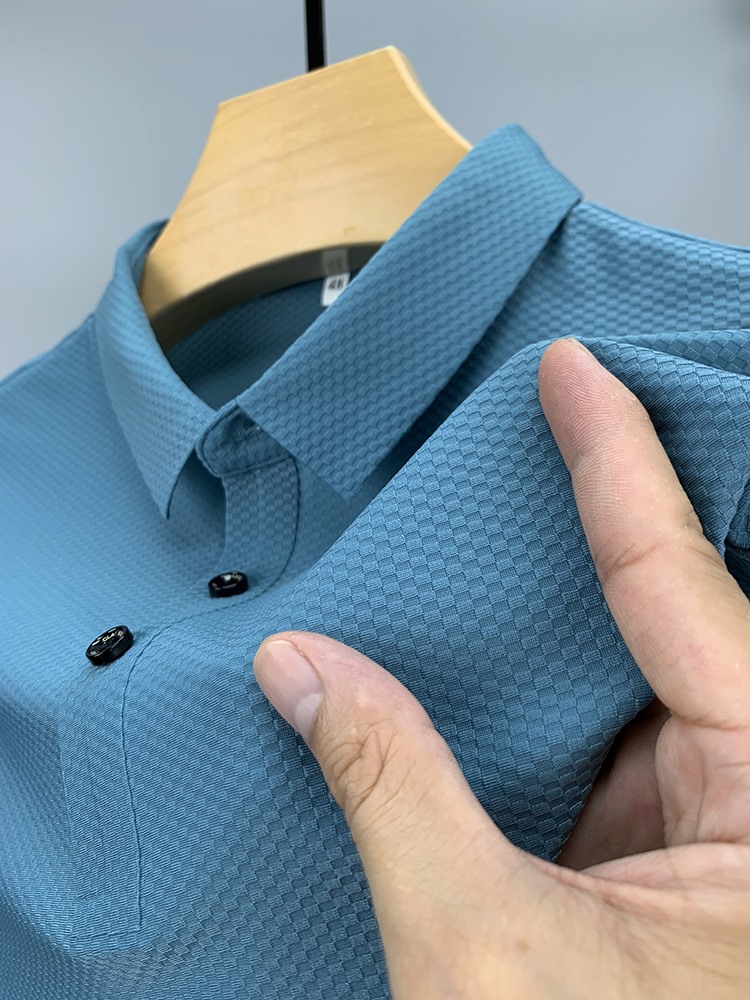 冰丝短袖T恤男衬衫领夏季冰感滑料半袖商务休闲薄款高端polo衫