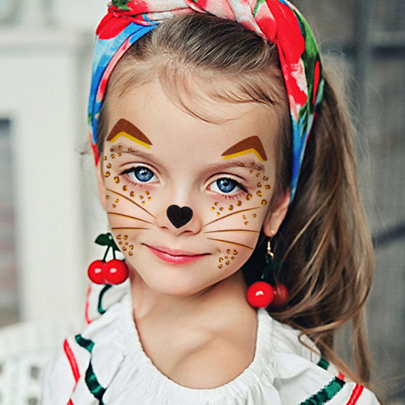 儿童脸贴贴纸粉可爱小猫男女老虎兔子防水贴画贴纸