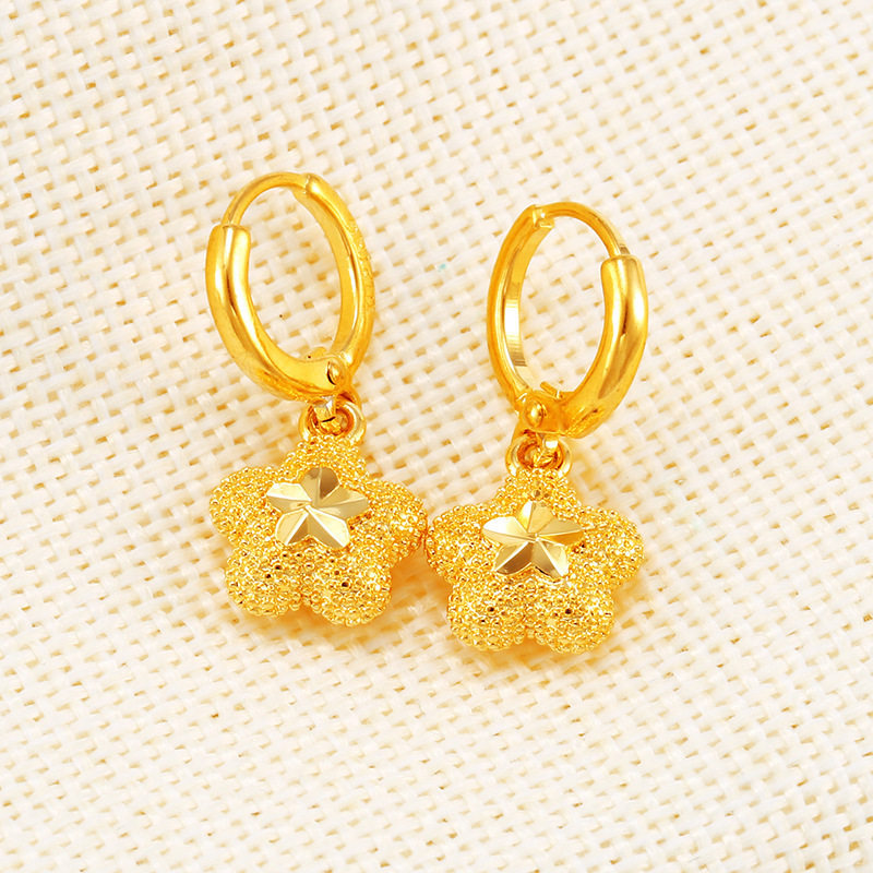 正品24k黄金耳环3d硬金星星耳坠纯金百搭耳饰