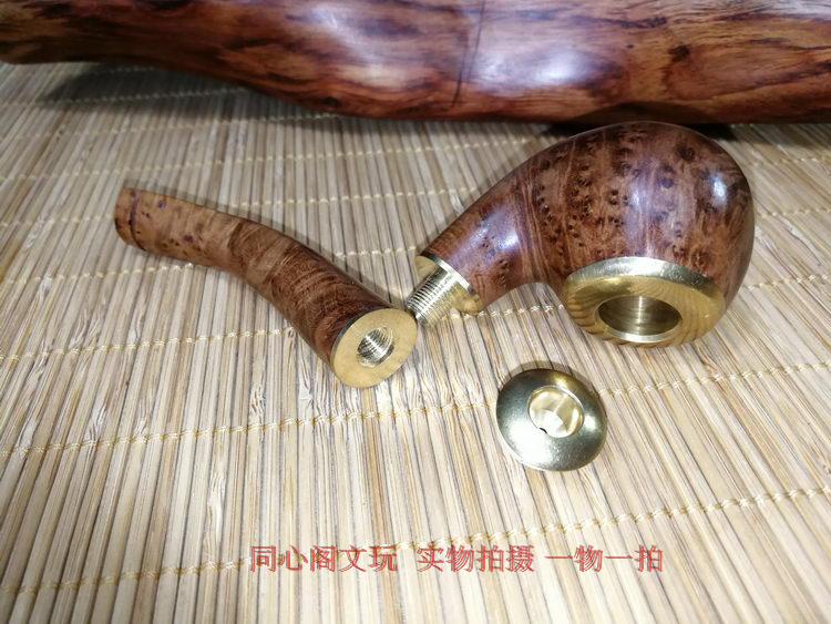 烟斗国产麻梨疙瘩两用精工铜锅满花密度花纹烟斗