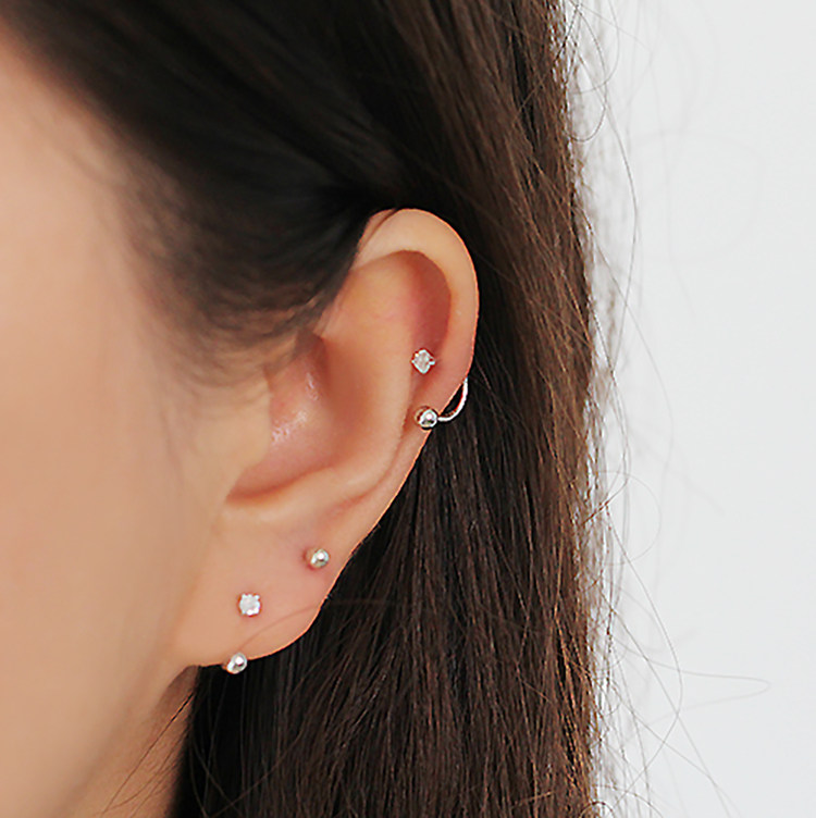 蝴蝶耳骨耳钉细针螺丝纯银整体钻石好看弯钩耳环