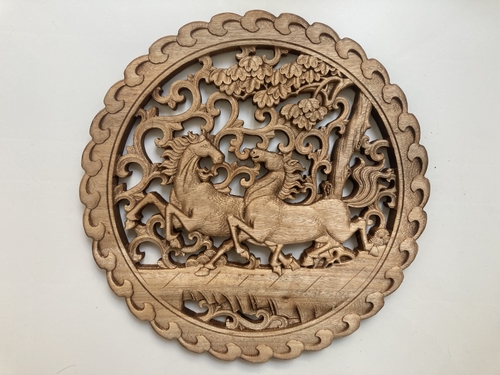 樟木木头摆件仿古木雕壁挂挂件圆形实木镂空木雕